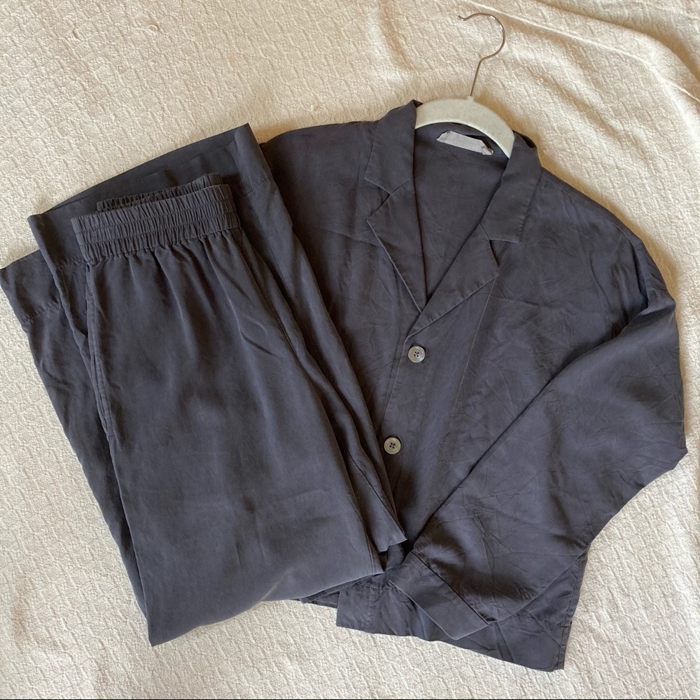 Everlane Washable Silk Pajama Set XS Pewter Gray